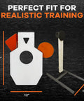Beefy AR500 Steel Target Silhouette Built Tough For Real Range Sessions 12 By 20 Inches With A 6 Inch Center Paddle And Tactical Head Triangle Includes 2 By 4 Bracket For Long And Close Range Training