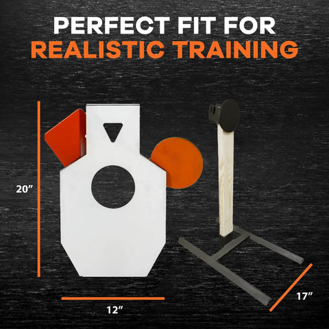 Beefy AR500 Steel Target Silhouette Built Tough For Real Range Sessions 12 By 20 Inches With A 6 Inch Center Paddle And Tactical Head Triangle Includes 2 By 4 Bracket For Long And Close Range Training