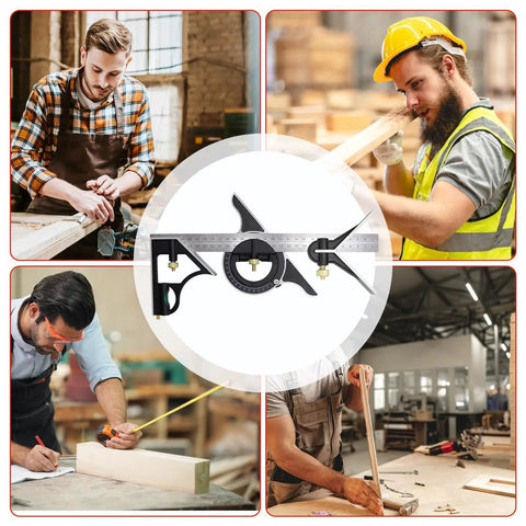 300mm Adjustable Sliding Protractor Ruler In Stainless Steel For Precision Carpentry And Drafting, tool with workers using it