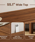 Mid Century Modern Dresser Boasting Eight Spacious Drawers And A Rich Walnut Finish Resting On Robust Wood Legs, showing 55.1" wide top and waterproof features.