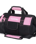 Pink Tool Bag For Women 14 Inch Zip Top Wide Mouth Organizer With Adjustable Shoulder Strap Durable 600D Polyester Multiple Pockets