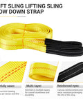 Heavy Duty Workhorse 2 Inch By 20 Foot Eye To Eye Web Lifting Sling Set With 11000 Lbs Breaking Force, yellow straps with reinforced black ends.