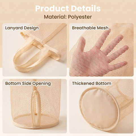 Round Hanging Mesh Sock Storage Bag With Nylon Pockets For Closet Door Organization And Dorm Room Essentials Quick Access Laundry Solution To Keep Your Socks Legit Neat And Pretty Dang Slick, showing lanyard design and thickened bottom.