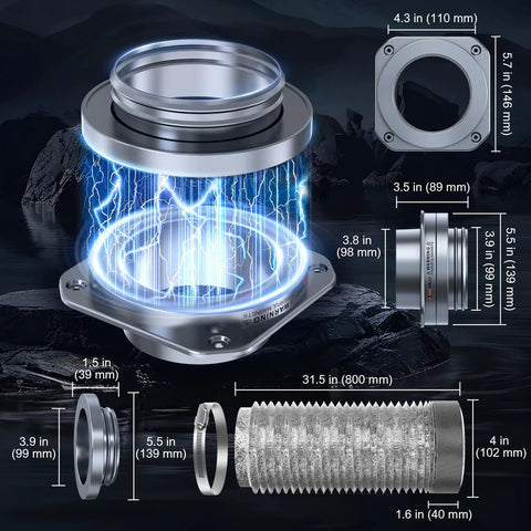 Magnetic Dryer Vent Connector Kit With No-Fuss Quick Connect Tech, 4-Inch Duct, 2.6ft Length, self-aligning magnets displayed