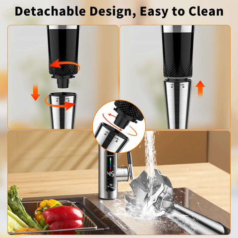Detachable design of The Badass 21-Speed Handheld Immersion Blender With 3-Angle Adjustable Shaft And Comfortable Grip, made for easy cleaning.