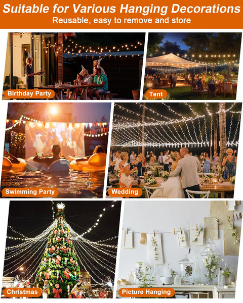 Collage showing uses of Beast Heavy Duty 220 Feet One Eighth Inch Vinyl Coated Stainless Steel Wire Rope Kit for festivals and decor