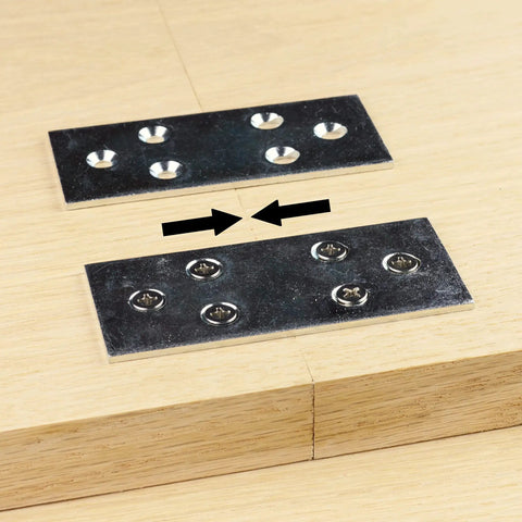 Heavy Duty Galvanized Mending Plates 3.5 By 1.5 Inches Straight Steel Braces for tabletop reinforcement on wood seams.