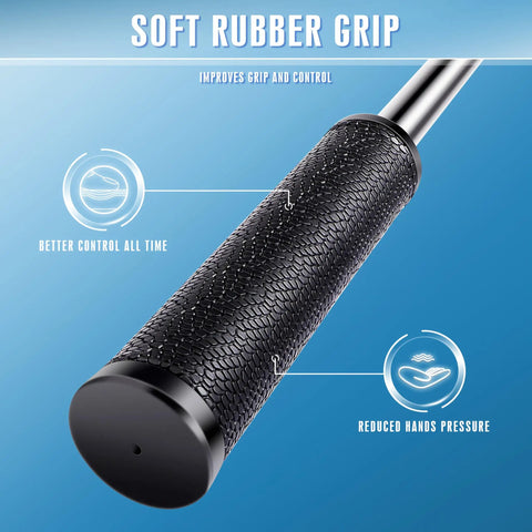 Soft rubber grip of the Upgraded Auto Locking Golf Ball Retriever with thick telescopic shaft and 9 foot reach for enhanced control.