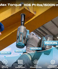 Impact Wrench 1500 Nm Brushless Cordless High Torque With Dual 4Ah Batteries, 4 Speed Settings, 3500 RPM, Half Inch Drive For Cars Trucks And Heavy Duty Truck Repairs used on steel beam