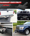 Universal 2 Inch Receiver Winch Mount Plate For ATV UTV Truck And Trailer Hitch Cradle Mount Bracket Heavy Duty Winch Mounting Plate displayed on various vehicles for front and rear installation.
