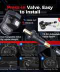 Set Of 4 MaxiTPMS Tire Pressure Sensors With 315MHz And 433MHz Snap In 1MX Rubber Stem installation process illustration