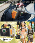 Portable Power Station Solar Generator 260W Continuous 500W Peak with 65W USB C PD Fast Charge shown in backpack and in use