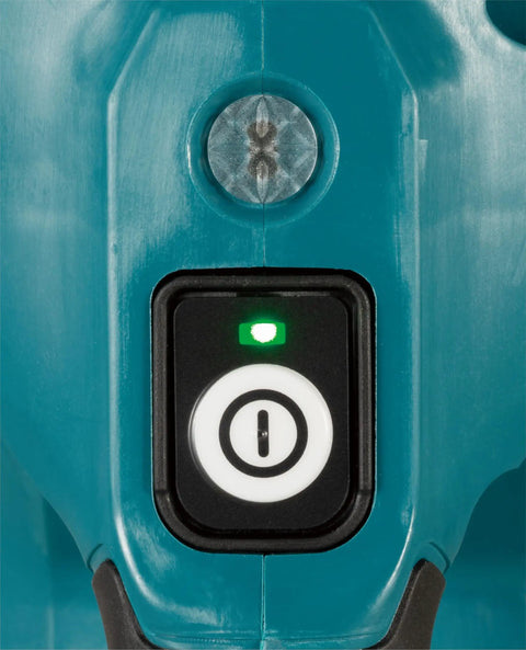 Pick Badass 40V Brushless Cordless Angle Drill power switch with green LED indicator for visibility during use.