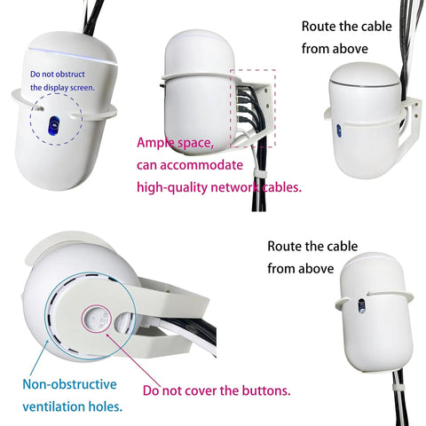 Heavy Duty Wall Mount Bracket for Dream Machine and Router, showing cable management and sturdy metal design in various angles.