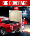 Heavy Duty Fireproof Welding Blanket 6ft by 8ft 850GSM Fiberglass Shield set up near truck for industrial work protection