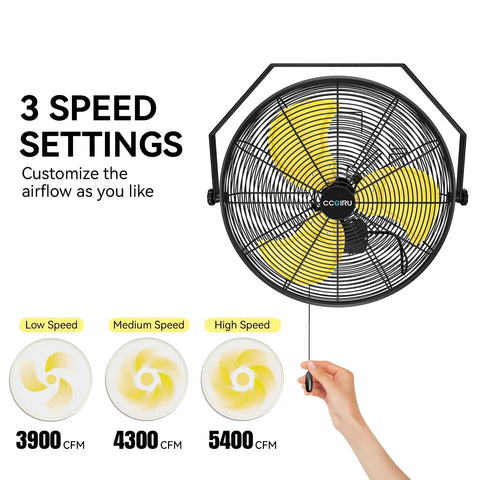 Heavy Duty 5400 CFM 20-Inch Outdoor Wall Mount Fan With High Velocity Air, 3 Speed Settings, Waterproof Design, UL Listed