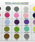 Vinyl color chart with 35 options including orange and grey for Bold Orange And Grey Polka Dot Vinyl Wall Decals Set Of 30 Removable Adhesive Stickers for Nurseries Kids Rooms and Bathrooms Safe On Smooth Or Textured Walls Peel And Stick Decor.