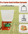 Electric Fertilizer Spreader For ATV And Tractor, 265Lb Load Capacity, image showing settings and use instructions.