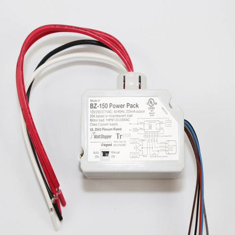 Occupancy Sensor Power Pack With RISC Microcontroller Advanced Detection on white background, compact design, labeled wires