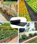 17 Inch Wide By 50 Feet Long Heavy Duty Landscape Fabric Weed Barrier used in garden beds, pathways, and under gravel with flowers.