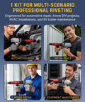Top Shelf Rivet Gun Adapter Kit Turns Your Cordless Drill Into A Heavy Duty Power Riveter with users demonstrating use in diverse scenarios.