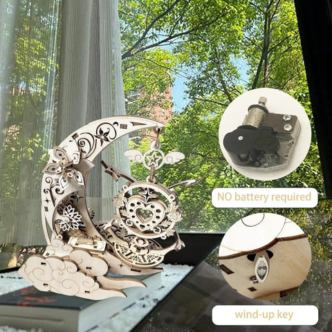 3D Puzzle Kit For Adults: Mechanical Music Box Model Build with non toxic plywood, challenging DIY brain teaser design in natural setting.