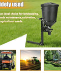 UTV Broadcast Spreader For Salt Grass Seed Fertilizer And More With 15 Gallon Hopper Black shown in landscaping use