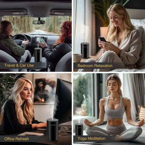 No Water Needed Nebulizing Diffuser Starter Kit With Battery Powered Mini Scent Machine Including 3x20ml Essential Oils for home, car, office use in different settings