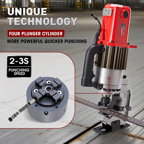 Beefy 25T Electric Hydraulic Hole Puncher With Five Dies 1700W Copper Motor Rugged Punch Tool For Metal Up To 12mm Thick Red CPM25 Ideal For Sheet Metal And Channel Work, red hydraulic punch tool with four plunger cylinder