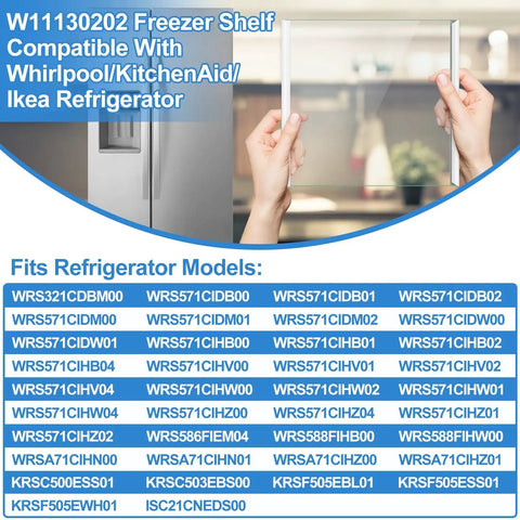Freezer shelf compatible with Whirlpool KitchenAid Ikea refrigerators, list of models and installation demonstration