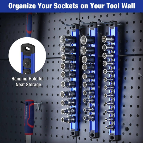 Heavy Duty Magnetic Socket Organizer Tray With Rock Solid Aluminum Frame And Quarter Inch Drive Rail Designed To Keep Your Daily Drivers Locked Up For Smooth Shop Operations