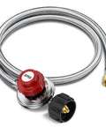 Alloxity 4ft braided propane hose with red adjustable regulator, stainless braid, 3/8 in female QCC1 connector