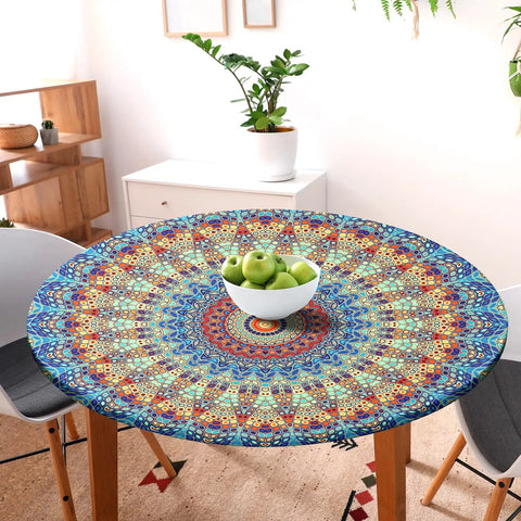 Round Fitted Tablecloth With Elastic For Outdoor Tables, Waterproof And Wipeable Cover For Picnics, Camping, And Dinners