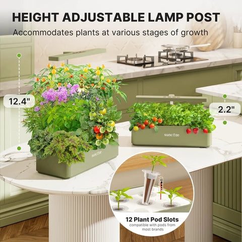 12 Pod Indoor Hydroponics Growing System With 24W LED Grow Light Plug And Play Quiet 4L Water Tank And Built In Pump Kit