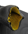 Close-up of One Inch Hydraulic Hose Burst Protection Sleeving Nylon Guard Sleeve 50 Feet Black With Yellow Inner Liner