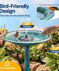 Outdoor Solar Fountain Bird Bath With 20 Inch Bowl In Green Polyresin Pedestal Weatherproof Garden Bird Bath Set Solar Powered Pump Easy Assembly With Detachable Rods For Calm Water Flow To Attract Birds