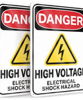 Heavy Duty High Voltage Danger Sign 7X10 Reflective Aluminum Plate 2 Pack Rust Resistant Electrical Warning Labels, showing two safety signs.
