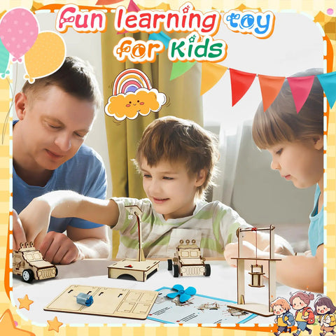 Family building models from Treasure Box STEM Kits For Kids 24 Pack Party Favors Toys With Four Designs Build And Create Activities.
