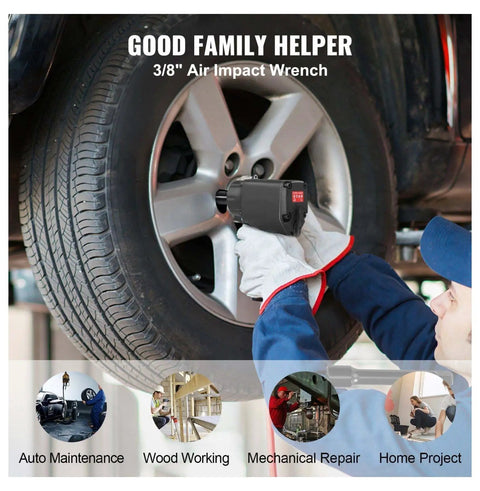 Pneumatic Air Impact Wrench With 3/8 Inch Square Drive And 690 Ft Lbs Of Knuckle Busting Torque Lightweight Aluminum Body For Pro Mechanics And Diy Garage Projects used for tire maintenance.