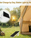 Eco Friendly 3W 5V Monocrystalline Solar Panel With Type C Interface, IP66 Waterproof Outdoor Charger beside a tent and lantern