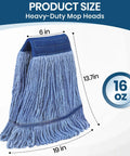 Heavy-Duty Mop Head 16 oz, 19 in wide, 13.7 in tall, showcasing Top Notch Heavy Duty Mop Kit Featuring Six Massive Cotton Replacement Heads And Two Rock Solid Handles For Smooth Cleanup Of Every Sticky Mess On Hard Floors.