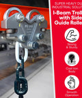 Beefy 2 Ton Beam Trolley Hand Push Conveyor For I Beams And Monorail Systems, Industrial Grade Cast Iron Construction, Adjustable Lifting