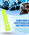 4 Inch Vented Regulator Hose Protector for Scuba Gear, yellow self-draining cover with holes on a blue scuba diving background