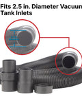 Heavy Duty Vacuum Hose 8 Feet Long By 2.5 Inch Diameter For Standard Or Locking Inlets No Fuss Quick Reach Flexible Vinyl Tube Prevents Clogging With Bulky Debris Tight Corners 1 Pack with black fittings