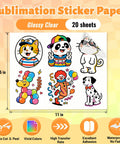 Premium Sublimation Sticker Paper 8.5x11 Glossy Transparent Waterproof Vinyl For Inkjet Printers And Heat Press 20 Sheets with cartoon designs