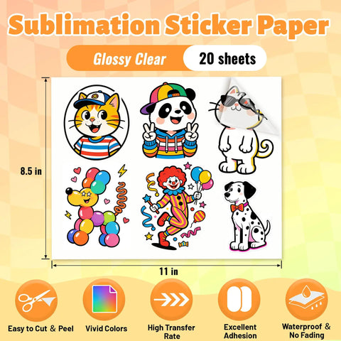Premium Sublimation Sticker Paper 8.5x11 Glossy Transparent Waterproof Vinyl For Inkjet Printers And Heat Press 20 Sheets with cartoon designs