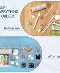 Clear Bead Organizer Kit With 30 Small Storage Containers showing "Before" and "After" usage for craft materials organization.