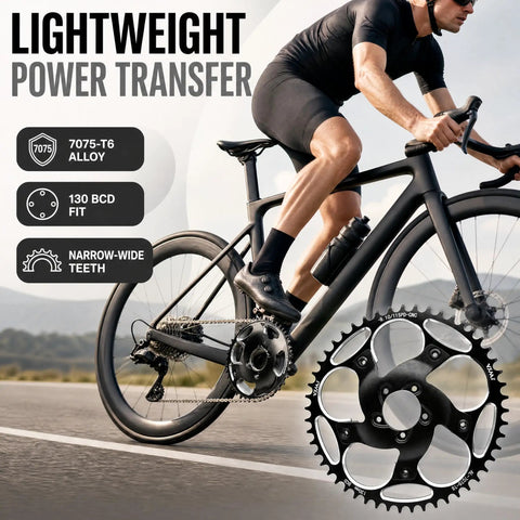 Cyclist riding bike with Chain Ring Sprocket Crank For Bafang BBSHD 130BCD Dope Aluminum Spider Adapter Kit 39T To 60T CNC Machined 7075-T6