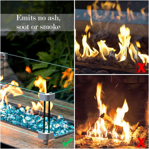 Caribbean Blue 20 Pound 1 Inch Fire Glass Diamonds For Gas Fire Pit And Fireplace, High Luster Sparkling Glass Rocks That Make Flames Look Lit