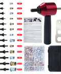 Rivet Nut Drill Adapter Kit With 13 Mandrels And 290 Rivet Nuts, metal adapter, assorted mandrels and nuts, storage case